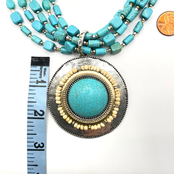 Chico's Vintage Faux Turquoise 5 Strand Beaded Necklace Boho - Picture 4 of 13